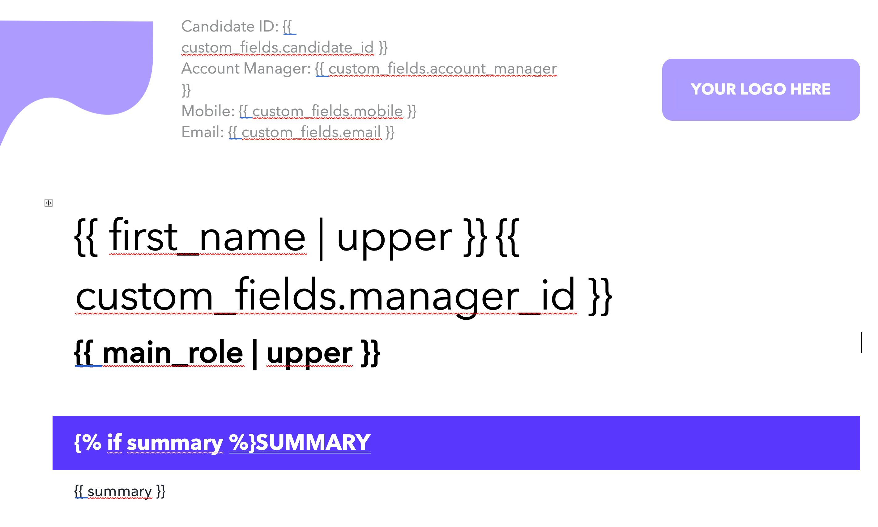 Template in Word with Jinja variables